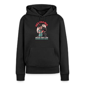 Tierarztmutter heilt Herzen und küsst Buh-Buhs - Frauen Premium Bio Hoodie - Schwarz - Vorne - Julia (174cm)