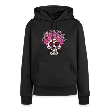 Mexikanischer Muertos Tag Des Toten Halloween Blumen - Frauen Premium Bio Hoodie - Schwarz - Vorne - Julia (174cm)