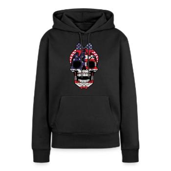 US-Flagge Skelett Muertos Tag der Toten Halloween - Frauen Premium Bio Hoodie - Schwarz - Vorne - Julia (174cm)
