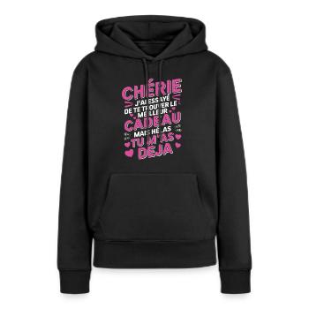 Chérie Trouver Le Meilleur Cadeau Couple Amour - Sweat à capuche Premium bio Femme - noir - Devant - Julia (174cm)