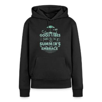 Gutes geschieht auf den Gezeiten der warmen Sommerzeit - Frauen Premium Bio Hoodie - Schwarz - Vorne - Julia (174cm)
