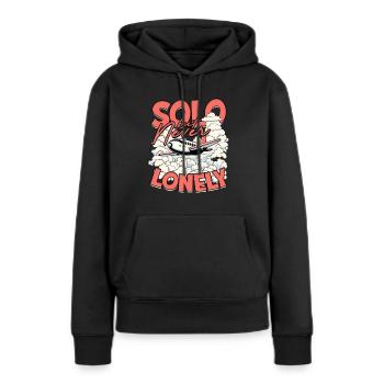 Premier pilote de vol solo en solo mais jamais seul - Sweat à capuche Premium bio Femme - noir - Devant - Julia (174cm)