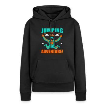 Stürze dich ins Abenteuer! - Frauen Premium Bio Hoodie - Schwarz - Vorne - Julia (174cm)