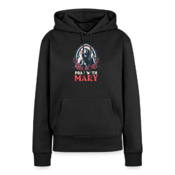 Jungfrau Maria Bete mit Maria - Frauen Premium Bio Hoodie - Schwarz - Vorne - Julia (174cm)