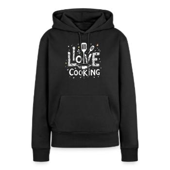 J’aime cuisiner Cuisiner Cuisiner Cuisiner - Sweat à capuche Premium bio Femme - noir - Devant - Julia (174cm)
