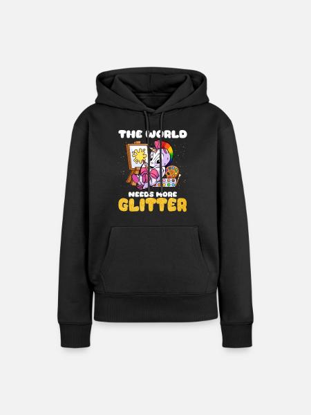 Buntes Einhorn, Lustiges Tier- und Fantasie-Fans - Dame Premium hoodie, økologisk bomuld - sort