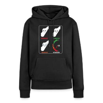 Madagascar Stimmungslevel Glücklich bis Ohne Sprit - Frauen Premium Bio Hoodie - Schwarz - Vorne - Julia (174cm)