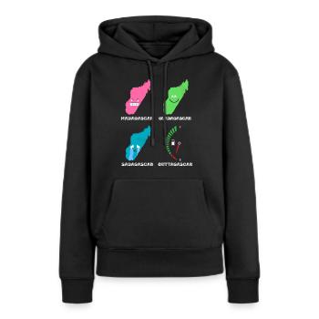 Madagascar Stimmungslevel Glücklich bis Ohne Sprit - Frauen Premium Bio Hoodie - Schwarz - Vorne - Julia (174cm)