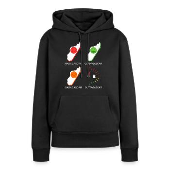 Madagascar Stimmungslevel Glücklich bis Ohne Sprit - Frauen Premium Bio Hoodie - Schwarz - Vorne - Julia (174cm)