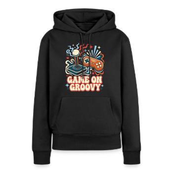 Game On Groovy Retro Gaming - Frauen Premium Bio Hoodie - Schwarz - Vorne - Julia (174cm)
