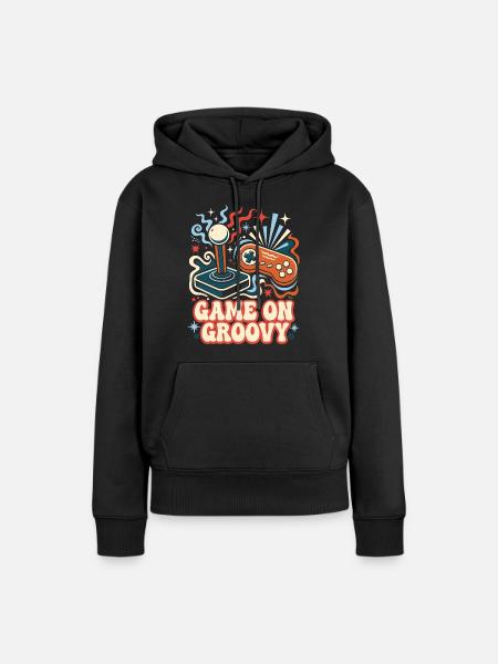 Game On Groovy Retro Gaming - Frauen Premium Bio Hoodie - Schwarz