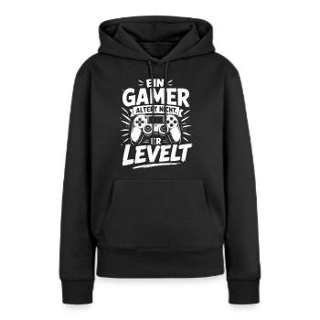 Ein Gamer altert nicht, er levelt - Frauen Premium Bio Hoodie - Schwarz - Vorne - Julia (174cm)