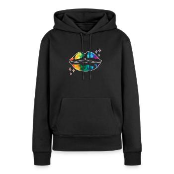 LGBTQ Parade Regenbogenfahne Kuss - Frauen Premium Bio Hoodie - Schwarz - Vorne - Julia (174cm)