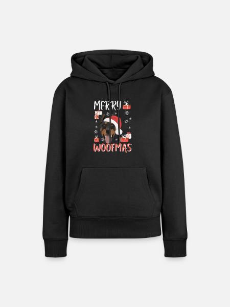 Dobermann Frohe Weihnachten - Frauen Premium Bio Hoodie - Schwarz