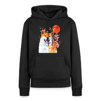 Shiba Inu Hund Cherry Blossom - Frauen Premium Bio Hoodie - Schwarz - Vorne - Julia (174cm)