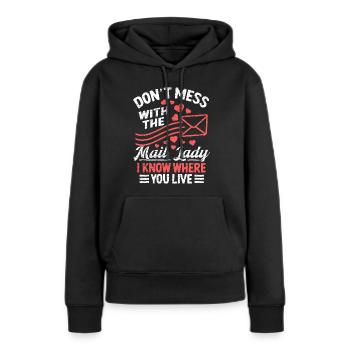 Postbotin Damen - Frauen Premium Bio Hoodie - Schwarz - Vorne - Julia (174cm)