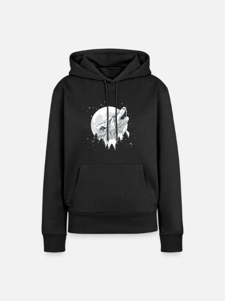Maan met een wolf - Vrouwen Premium Bio hoodie - zwart