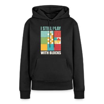 Lustiges Quilten, ich spiele immer noch mit Blocks Quilt - Frauen Premium Bio Hoodie - Schwarz - Vorne - Julia (174cm)
