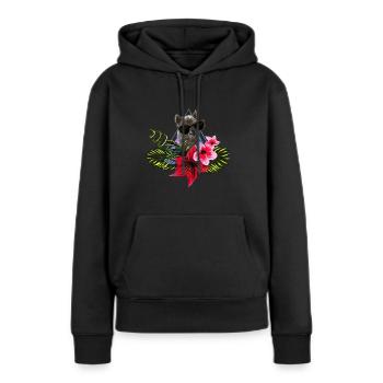 Hawaii Aloha Lama Motiv - Hibiskus Blumen Alpaka - Frauen Premium Bio Hoodie - Schwarz - Vorne - Julia (174cm)