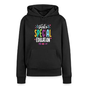 Bonjour Éducateur spécialisé Enseignant de retour à l’école - Sweat à capuche Premium bio Femme - noir - Devant - Julia (174cm)