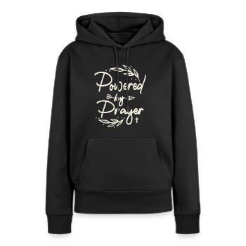 Angetrieben von Gebet Christliches Zitat - Frauen Premium Bio Hoodie - Schwarz - Vorne - Julia (174cm)