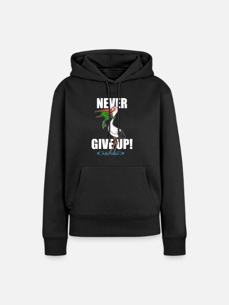 Frosch und Storch - Never give up - Frauen Premium Bio Hoodie - Schwarz