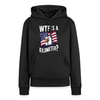 WTF ist ein Kilometer America Eagle US Flag Lustig - Frauen Premium Bio Hoodie - Schwarz - Vorne - Julia (174cm)