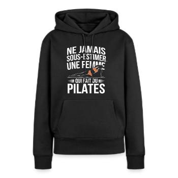 Pilates humour femme pilates - Sweat à capuche Premium bio Femme - noir - Devant - Julia (174cm)