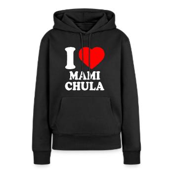 I love mami chula - Sweat à capuche Premium bio Femme - noir - Devant - Julia (174cm)