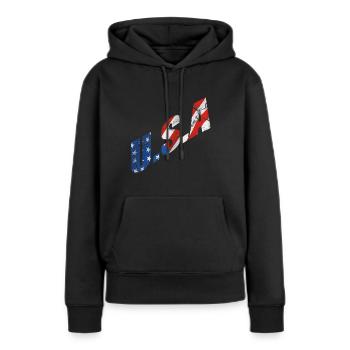 usa - Frauen Premium Bio Hoodie - Schwarz - Vorne - Julia (174cm)