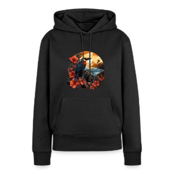 Tropical - Sweat à capuche Premium bio Femme - noir - Devant - Julia (174cm)