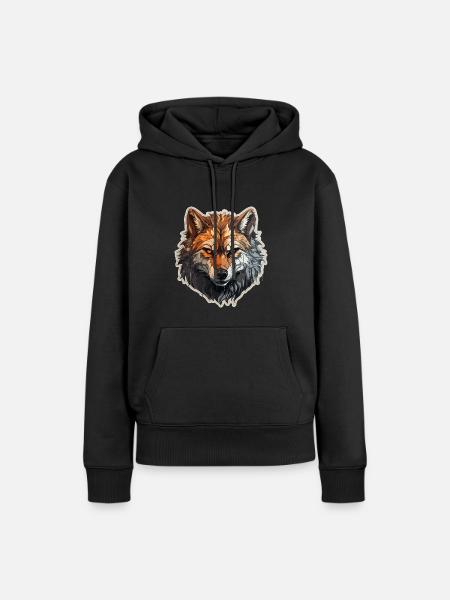 Wolf - Illustration - Frauen Premium Bio Hoodie - Schwarz