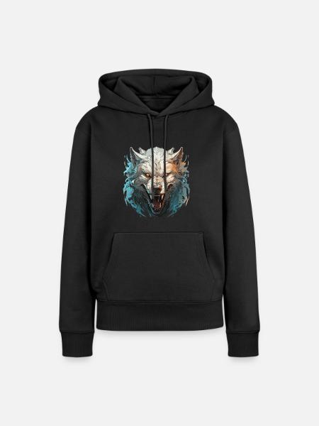 Wolf - Illustration - Frauen Premium Bio Hoodie - Schwarz