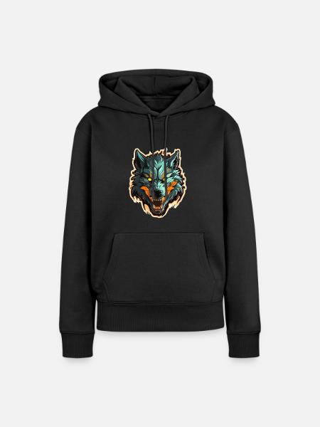 Wolf - Illustration - Frauen Premium Bio Hoodie - Schwarz