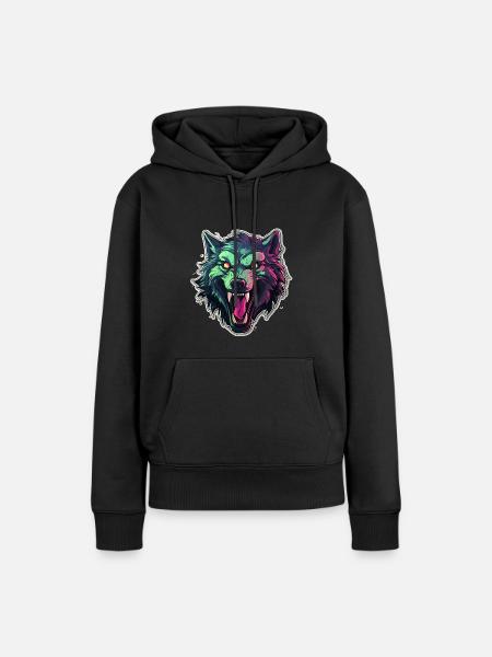 Wolf - Illustration - Frauen Premium Bio Hoodie - Schwarz