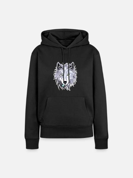 Wolf - Illustration - Frauen Premium Bio Hoodie - Schwarz