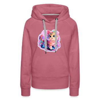 Katze - Illustration - Frauen Premium Bio Hoodie - Malve - Vorne - Isabella (175cm)