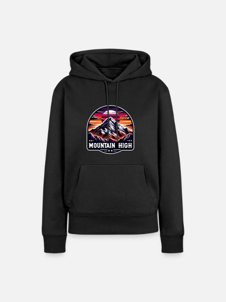 Mountain High - Berg Illustration - Frauen Premium Bio Hoodie - Schwarz