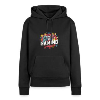 Jeux - Manettes - Sweat à capuche Premium bio Femme - noir - Devant - Julia (174cm)