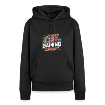 Jeux - Manettes - Sweat à capuche Premium bio Femme - noir - Devant - Julia (174cm)