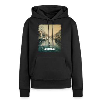 AMSTERDAM - Frauen Premium Bio Hoodie - Schwarz - Vorne - Julia (174cm)