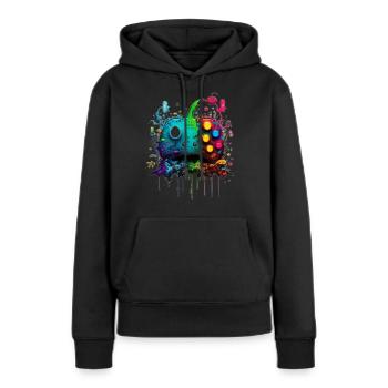 Neon Gaming Controller / Kontroller - Frauen Premium Bio Hoodie - Schwarz - Vorne - Julia (174cm)