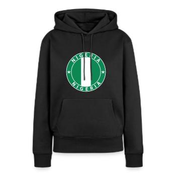 Nigéria - Sweat à capuche Premium bio Femme - noir - Devant - Julia (174cm)