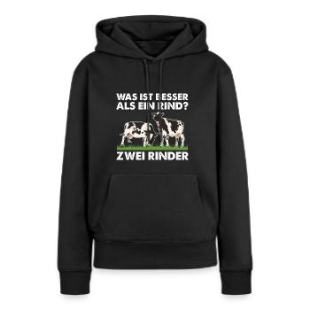 Was ist besser als ein Rind? Zwei Rinder - Frauen Premium Bio Hoodie - Schwarz - Vorne - Julia (174cm)