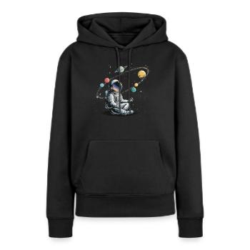 Astronaute Méditation Planète Espace Orbite - Sweat à capuche Premium bio Femme - noir - Devant - Julia (174cm)