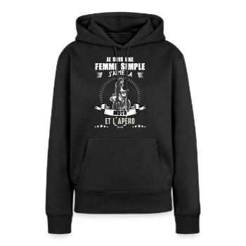 Femme Moto Humour Motarde De Caractere Apéro - Sweat à capuche Premium bio Femme - noir - Devant - Julia (174cm)