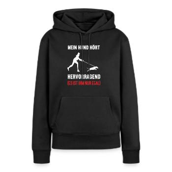 Mein Hund Hört aufs Wort Dackel Dachshund Teckel - Frauen Premium Bio Hoodie - Schwarz - Vorne - Julia (174cm)