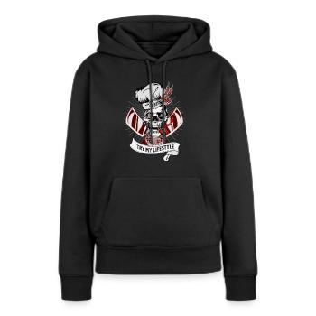 Hopftimist Design, - Frauen Premium Bio Hoodie - Schwarz - Vorne - Julia (174cm)