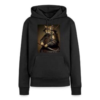 chatmurai 2 - Sweat à capuche Premium bio Femme - noir - Devant - Julia (174cm)