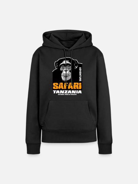 Tansania - Schimpanse - Frauen Premium Bio Hoodie - Schwarz